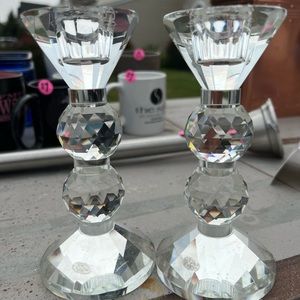 Set of 2 Real Crystal Candle Holders
